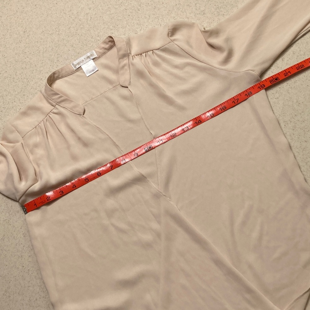 Jealous Tomato Tan Semi-Sheer Wrap Blouse with Lace Cuffs Women Size Small - Picture 7 of 11